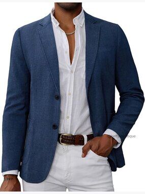 Men's Slim Fit Blazer Sport Coat Lightweight Polyester Viscose Business Casual